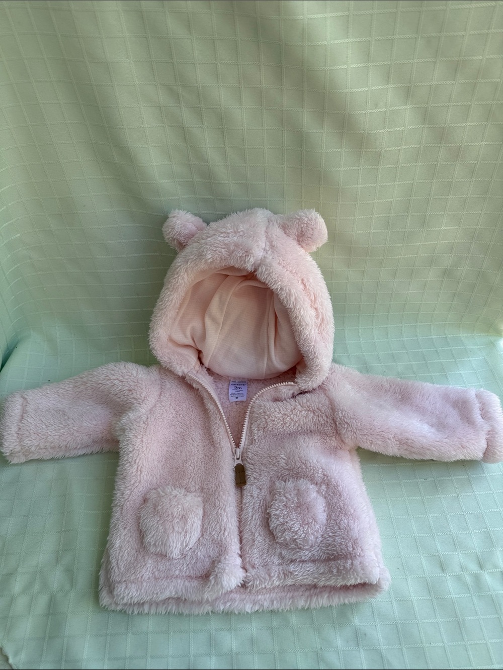 Carter's Plush Pale Pink Lined Baby Jacket with Pockets and Zipper Closer